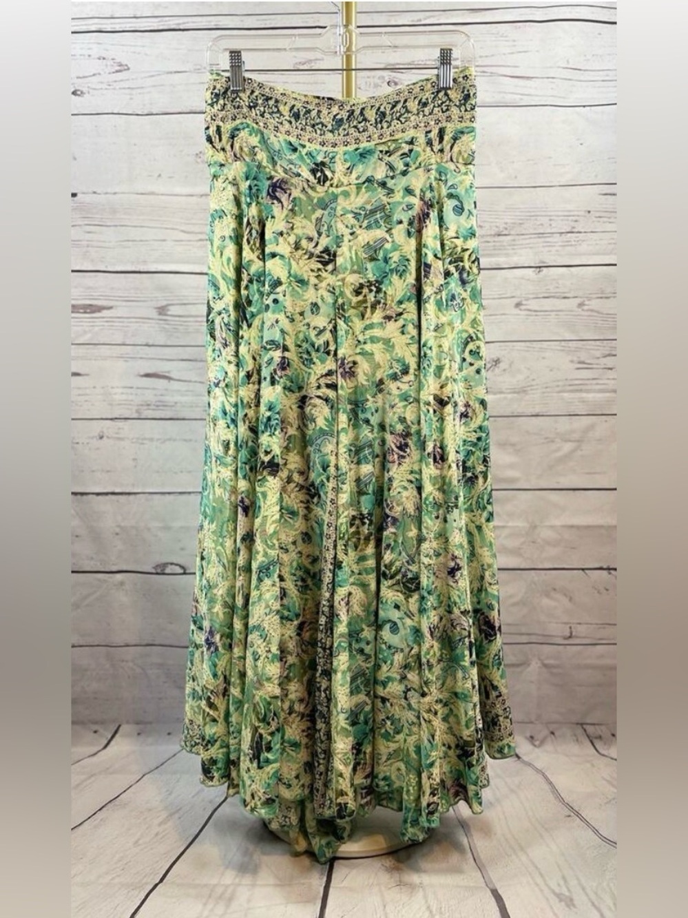 Ale-Hop Floral Wide Leg Pantskirt Palazzo Pants Green Boho One Size